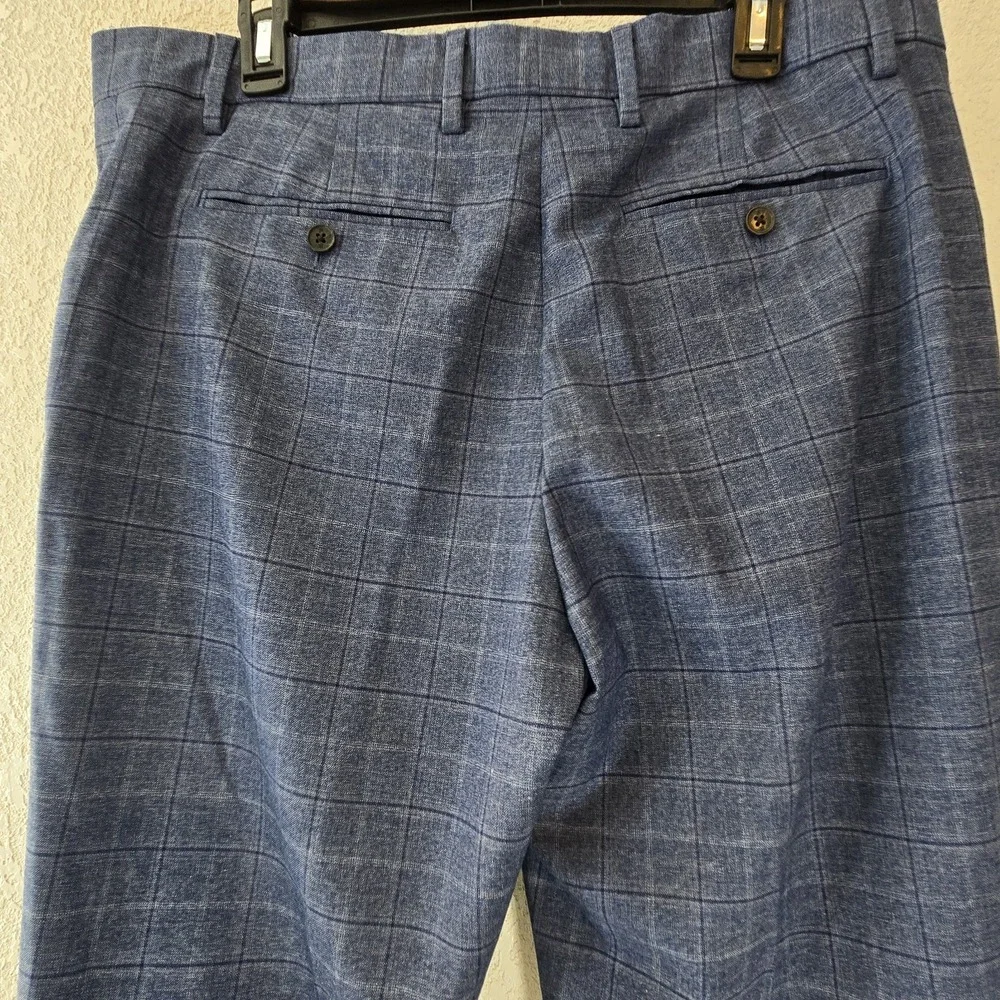 Banana Republic Tailored Fit Dress‎ Pants Mens 35x30 Blue Plaid Windowpane...
